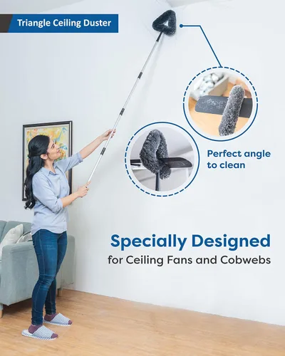 Miniatura 5 de Kit de plumero de plumas con poste de extensión de 5.6 pies, 4 cepillos de polvo para limpiar el ventilador de techo de pared del hogar, telaraña