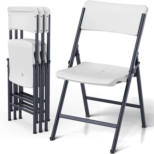 Miniatura 12 de Paquete de 4 sillas plegables, sillas plegables portátiles para exteriores con marco de acero, capacidad de 350 libras, sillas plegables de plástico