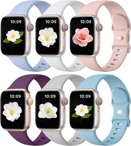 Maledan Paquete de 6 correas compatibles con Apple Watch de 38mm 40mm 41mm 42mm 44mm 45mm 46mm 49mm, mujeres y hombres, correa deportiva de silicona