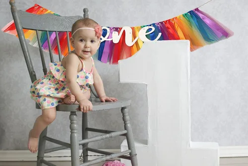 Miniatura 5 de Cartel de arco iris para silla de bebé, tutú para silla de bebé, decoración colgante de primer cumpleaños, baby shower, decoración de fiesta, 1