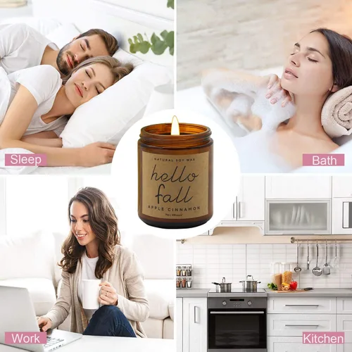Miniatura 7 de Decoraciones de otoño para el hogar - Velas de otoño, regalos para mujeres, velas perfumadas naturales de cera de soja con aroma a manzana y canela