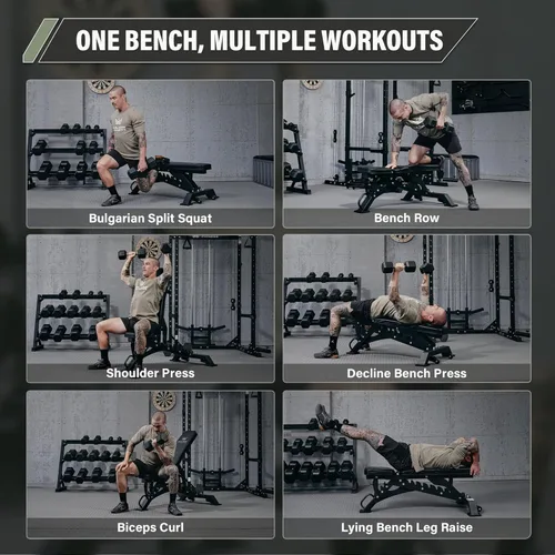 Miniatura 7 de MAJOR FITNESS Banco de pesas, banco de entrenamiento ajustable para entrenamiento de fuerza, prensa de banco y entrenamientos de cuerpo completo