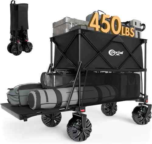 Miniatura 11 de Portal - Carro plegable grande de doble cubierta con frenos, carro de utilidad plegable resistente de 660 lb, ruedas grandes todo terreno de 400 L
