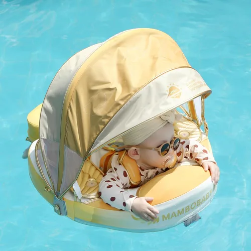 Miniatura 5 de Mambobaby Flotador con toldo y cola para bebé, flotador de piscina no inflable, flotador sólido para bebé, ángel suave, impermeable