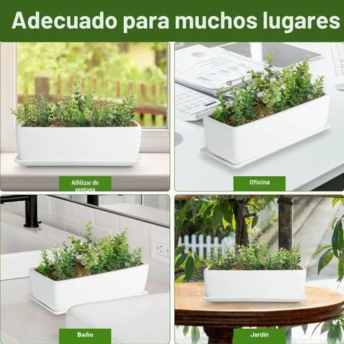 Miniatura 4 de MyGift Maceta de Cerámica de 14 Pulgadas para Plantas de Interior con Agujero de Drenaje, Maceta Rectangular para Suculentas con Caja Abierta