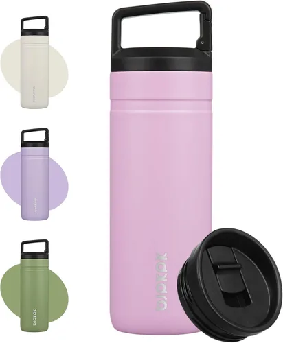 Miniatura 23 de BJPKPK - Botella de agua aislada con 2 tapas, vaso/taza de viaje de acero inoxidable de 20 onzas con aislamiento al vacío de doble pared, taza