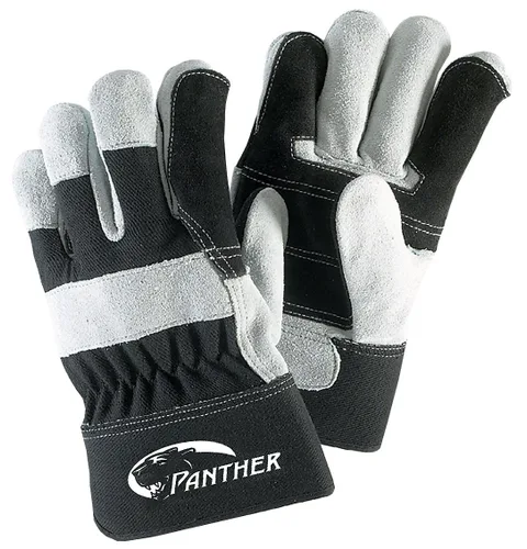 Galeton 2433-L Panther - Guantes de piel con doble palma, puño de seguridad, talla L, color negro y gris (paquete de 12)