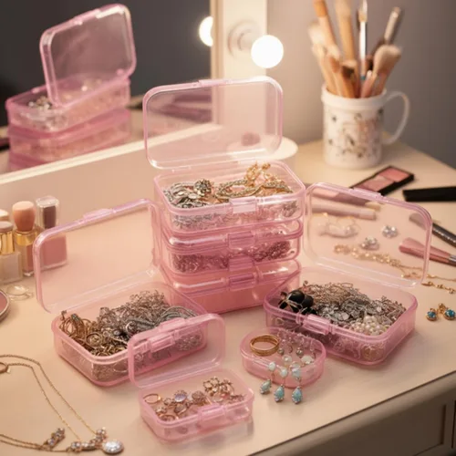 Miniatura 3 de Goodma Juego de 30 mini cajas rectangulares de plástico vacías con organizador de almacenamiento y tapas con bisagras para artículos pequeños y Rosa