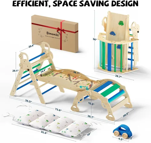 Miniatura 2 de Pikler - Set de Triángulo 10 en 1 Juguetes de Escalada para Niños Pequeños con Cojín – Gimnasio de Escalada Interior Montessori de Madera con Arco
