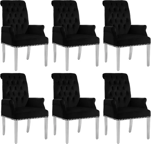 Miniatura 14 de LOULENS Lujosas sillas de comedor de terciopelo, sillas de comedor modernas tapizadas con capitoné, sillas de comedor con reposabrazos y patas