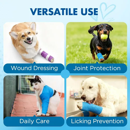 Miniatura 7 de Lotfancy 10 rollos de envoltura veterinaria autoadhesiva, vendaje cohesivo de 2 pulgadas para el cuidado de heridas, cinta elástica para mascotas