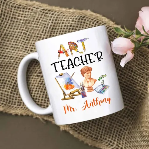 Miniatura 3 de Taza de café personalizada para profesor de arte, taza de café de cerámica para profesores de arte, regalos para graduación, taza de té blanca