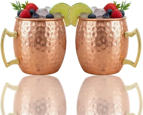 Juego de 2 tazas Moscow Mule de 16 onzas, tazas de cobre puro para exteriores, tazas de cobre para mulas de Moscú, tazas de cobre, tazas de cobre