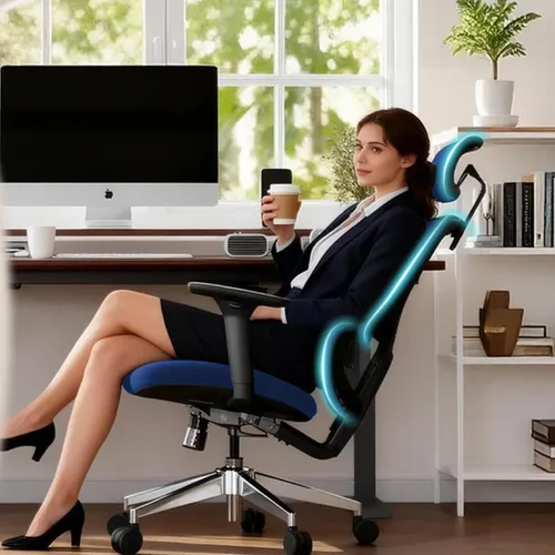 Miniatura 2 de Silla de oficina ergonómica, silla de escritorio de respaldo alto con apoyabrazos 4D, silla giratoria reclinable de 135° con bloqueo de inclinación