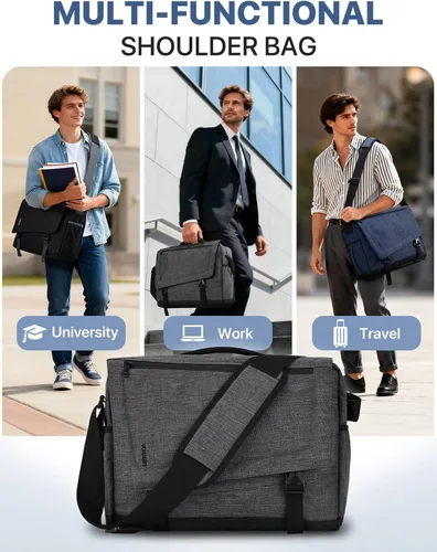 Miniatura 7 de Bolsa de mensajero para hombre, ligera, resistente al agua, 15.6 pulgadas, bolsa para laptop, bolsa de hombro para oficina de negocios Bolsa