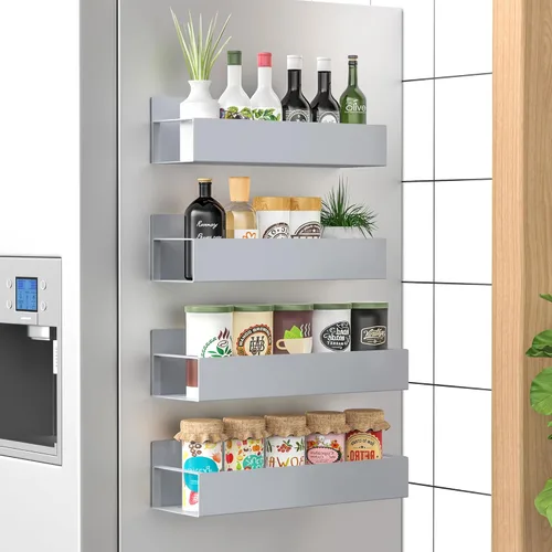 HuggieGems Paquete de 4 Organizadores Magnéticos de Almacenamiento de Especias para Refrigerador y Horno, Organizadores y Almacenamiento Gris para