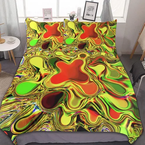 Miniatura 28 de Juego de 3 piezas de edredón neón que brilla en la oscuridad, funda de almohada de microfibra con cremallera para cama matrimonial, Queen