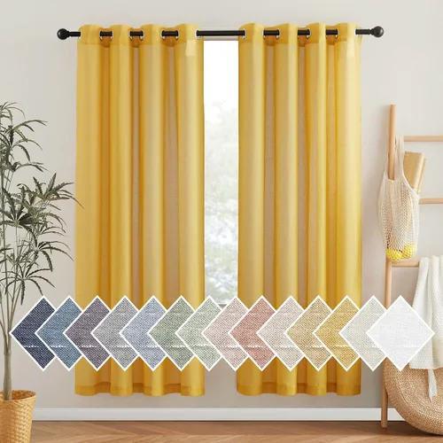 Miniatura 198 de NICETOWN Cortinas de lino traslúcidas con textura de lino de 84 pulgadas de largo, con ojales semitraslúcidos, tratamientos de ventana, privacidad
