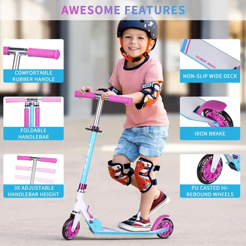 Miniatura 4 de Kick Scooter - Scooter portátil plegable para niños, diseño plegable ligero con alta visibilidad RGB iluminado LED en ruedas RGB colorido