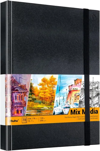 Ohuhu Mix Media Pad - Cuaderno de bocetos de arte mixto de 10 x 7.4 pulgadas, papel pesado de 120 lb/200 g/m², 78 hojas/156 páginas, almohadilla de