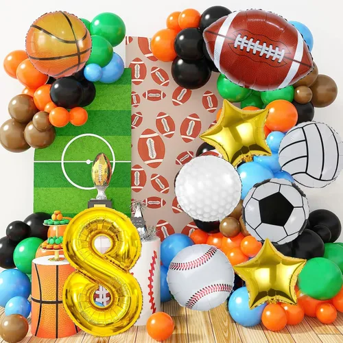 Miniatura 4 de Globos de aluminio deportivos de 9 piezas, para fútbol, baloncesto, béisbol, voleibol, golf, fútbol y números, globos de aluminio de Mylar