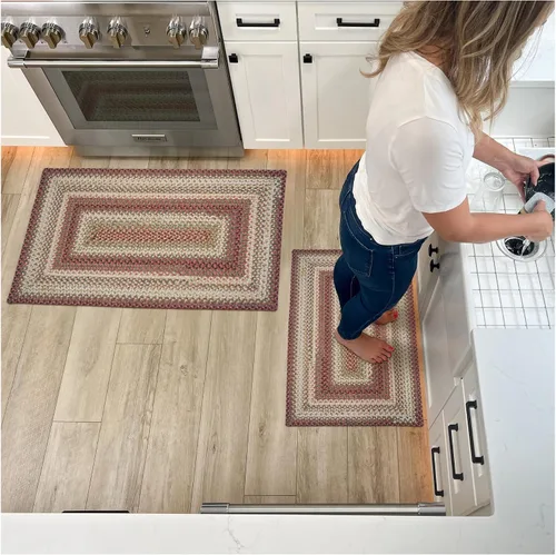 Miniatura 117 de Alfombra ovalada trenzada gris humo de 20 x 30 pulgadas, lavable para interiores y exteriores, decoración campestre para cocinas y entradas