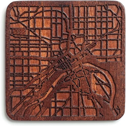Miniatura 40 de Posavasos Amsterdam Map by O3 Design Studio, 1 pieza, posavasos de madera Sapele con mapa de la ciudad, hecho a mano, varias ciudades opcionales