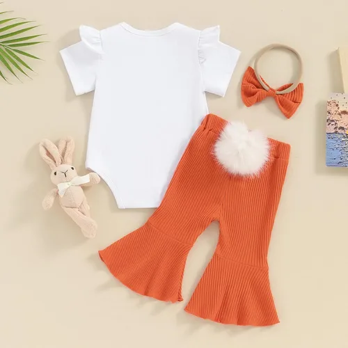 Miniatura 63 de Kuriozud Conjunto de mameluco con volantes para bebé recién nacida, con volantes, lindo conjunto de pantalones acampanados con diadema