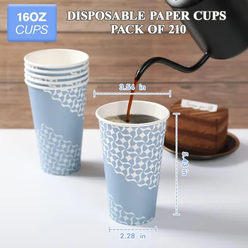 Miniatura 4 de MUCHII Tazas de café de papel de 16 onzas, vasos de papel desechables, 210 unidades, vasos de papel desechables para bebidas calientes, tazas