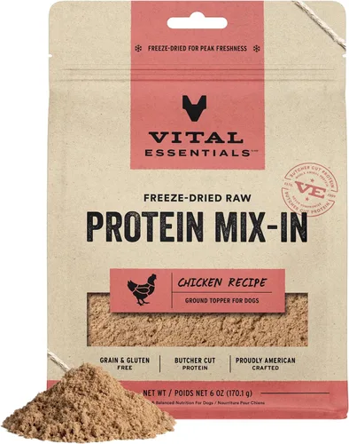 Vital Essentials Mezcla de Proteína Cruda Liofilizada para Complementar Comida de Perro, Complemento de Pollo Molido para Perros, 6 oz