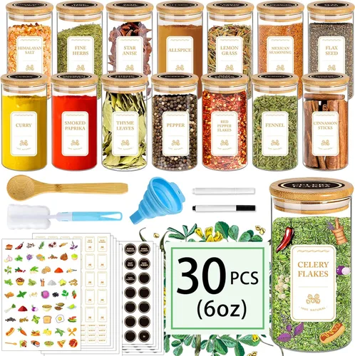 Miniatura 7 de BGraceyy 8 tarros de vidrio de 32 onzas con tapas de bambú, tarros apilables transparentes para almacenamiento de alimentos, recipientes herméticos