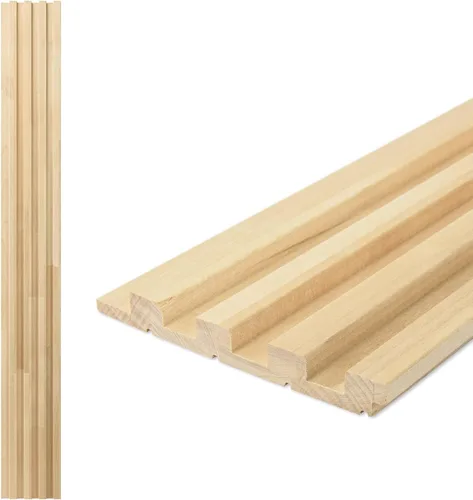 Miniatura 29 de Art3d Paneles de pared de madera de listones para decoración de interiores y techos, paquete de 4 piezas + 1 moldura final, tamaño 108 x 5.7 Roble