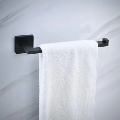Miniatura 5 de Juego de accesorios de baño negro mate de 2 piezas, soporte para papel higiénico + soporte para toalla de mano, barra de toalla de anillo de toalla