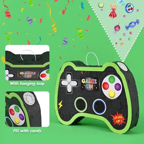 Miniatura 4 de WERNNSAI - Piñata de controlador de videojuegos, suministros para fiestas, paquete con venda y bate para niños, temática de juegos, fiesta