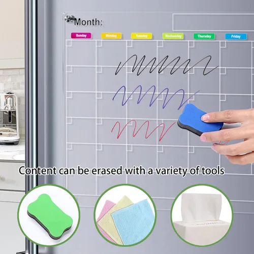 Miniatura 5 de Calendario acrílico magnético para refrigerador, pizarra magnética de borrado en seco acrílico antiarañazos para refrigerador, calendario magnético