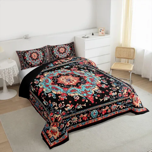 Miniatura 2 de Erosebridal Juego de edredón bohemio tamaño individual, ropa de cama floral retro para adultos, hombres y mujeres, juego de ropa de cama vintage