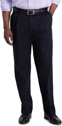 Haggar - Pantalón informal con cintura expandible y plisado por delante, ajuste clásico, pantalón caqui, no necesita planchado (talla regular y para