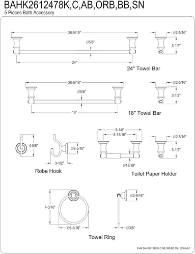 Miniatura 2 de Kingston Brass BAHK2612478BB Provence - Juego de accesorios de baño, latón cepillado, 24 x 3.5 x 2.56 pulgadas Cobrizo cepillado