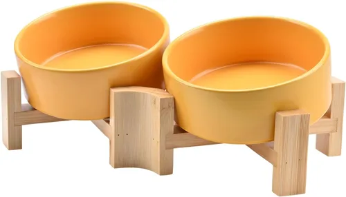 Miniatura 13 de SPUNKYJUNKY Cuenco de cerámica inclinado de 15° para perros y gatos con soporte de madera, cuenco inclinado para comida y agua para bulldog Blanco