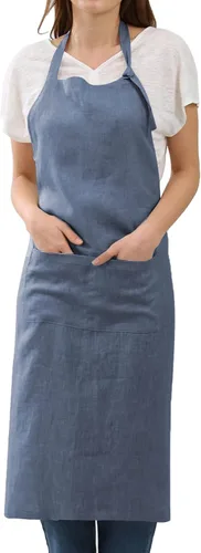 Miniatura 8 de Amazhiyu Delantal de cocina de lino puro con bolsillos para mujeres y hombres, cocinero, barbacoa, manualidades