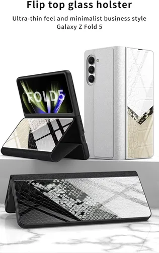 Miniatura 2 de Funda para Samsung Galaxy Z Fold 5 5G con bolsillo para S-Pen Holder Pocket, Kickstand,Luxury Flip Plating a prueba de golpes de cuero híbrido todo