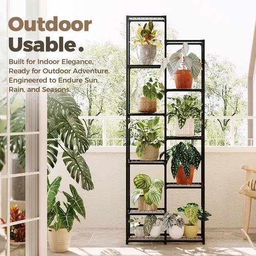Miniatura 4 de Bamworld Soporte para plantas para interiores y exteriores, estante grande de metal de 11 niveles para plantas, soportes de flores de varios Negro