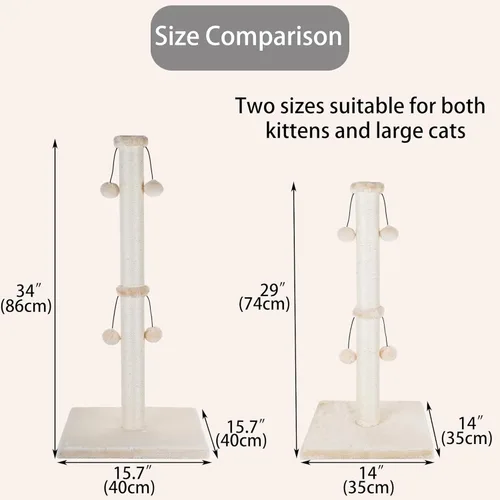 Miniatura 3 de Dimaka - Rascador de gato de 29 pulgadas de alto, con cuerda de sisal natural y 4 bolas de juguete para gatos grandes (Beige)