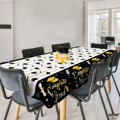 Miniatura 5 de KatchOn, Manteles de graduación en blanco y negro – 108 x 54 pulgadas, paquete de 3 con platos de graduación y servilletas 2023 – Paquete de 100