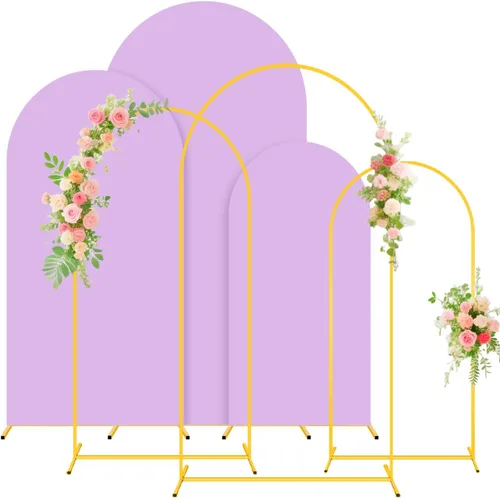 Miniatura 9 de Soporte de arco de boda y juego de cubierta de arco color melocotón de 2 piezas (7.2 pies, 6 pies) Soporte de telón de fondo de metal para fiestas