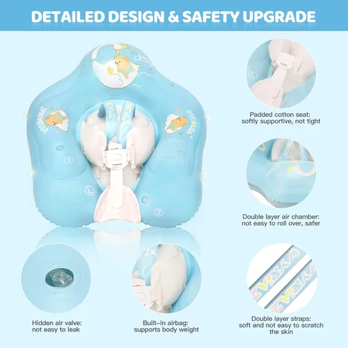 Miniatura 3 de Loowarts Baby Pool Float with Canopy and Safety Seat,Infant Swim Float & Pool Float & Baby Water Float & Swimming Floats UPF50+ UV Protection for