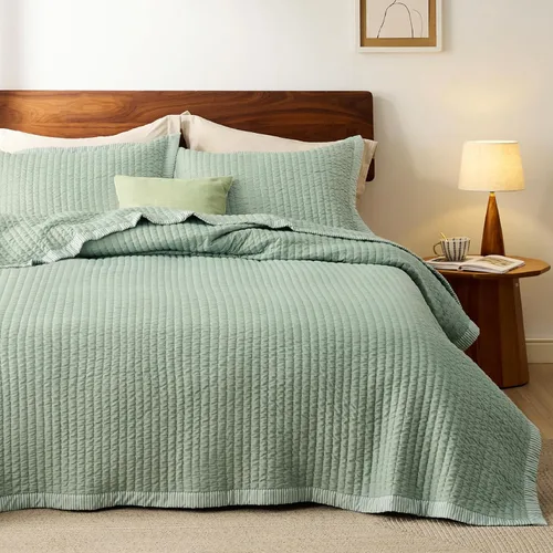 Miniatura 23 de Bedsure Colchas para niños tamaño individual – Juego de ropa de cama individual, edredón de edredón ligero a rayas neutrales, juego de 2 piezas