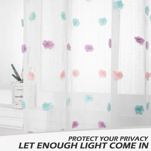 Miniatura 4 de MYSKY HOME Cortinas con pompones de arcoíris para sala de estar, filtrado de luz, cortinas de dormitorio de 84 pulgadas de largo para guardería