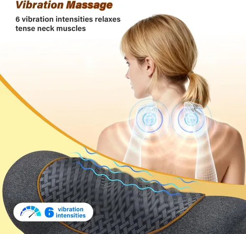 Miniatura 4 de Almohada masajeadora de cuello recargable 3 en 1 con calor, vibración y tracción de aire, almohada térmica para el cuello, joroba, relajación Negro