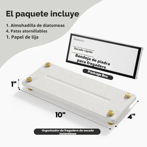Miniatura 3 de Bandeja de secado de piedra, organizador de fregadero dorado, tapete de grifo absorbente de agua, organizador de fregadero de cocina, posavasos